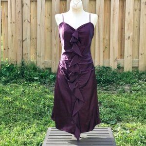 Betsy Johnson plum silk ruffle front dress